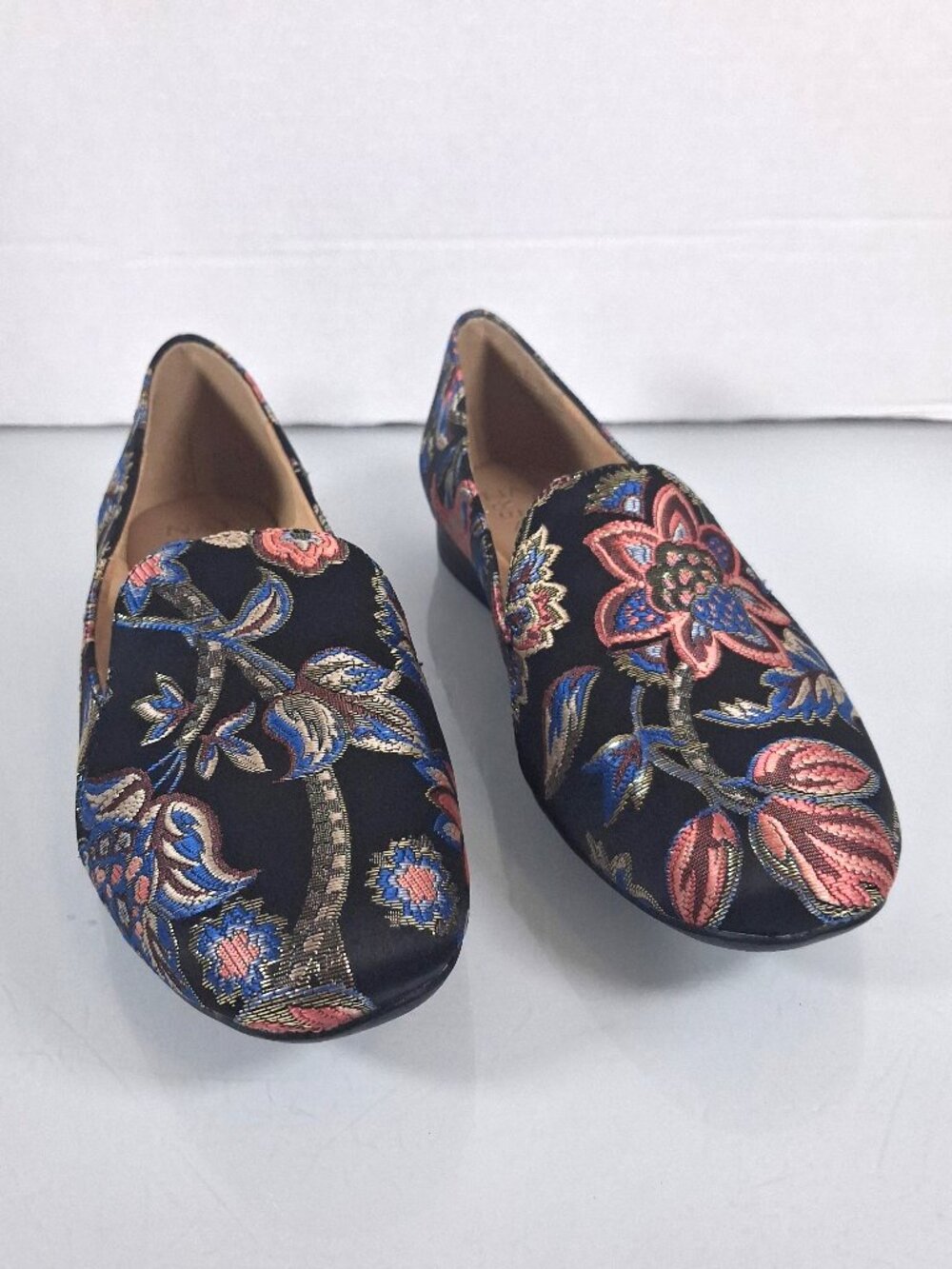 Naturalizer Women's 7.5 Emiline Black Floral Brocade Tapestry Loafers Flats Boho